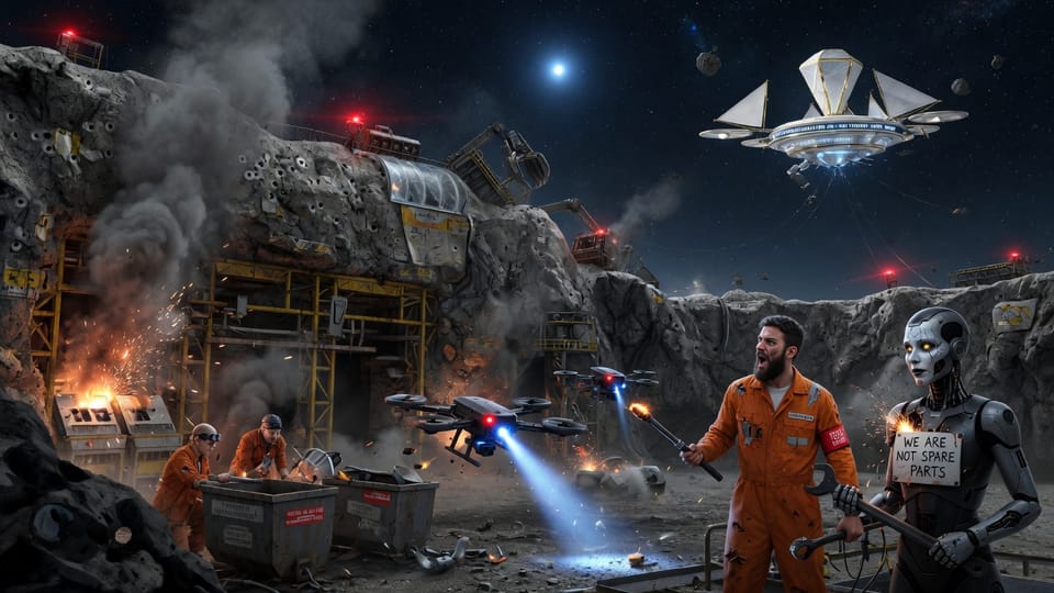 Motín en la colonia minera automatizada de Vesta-9 deja incomunicado el asteroide corporativo Helios-4