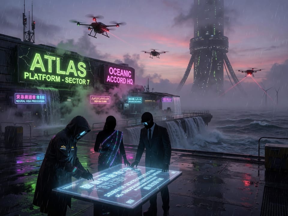 Histórico tratado de cooperación humano‑IA es firmado por 40 naciones en la Plataforma Oceánica Atlas